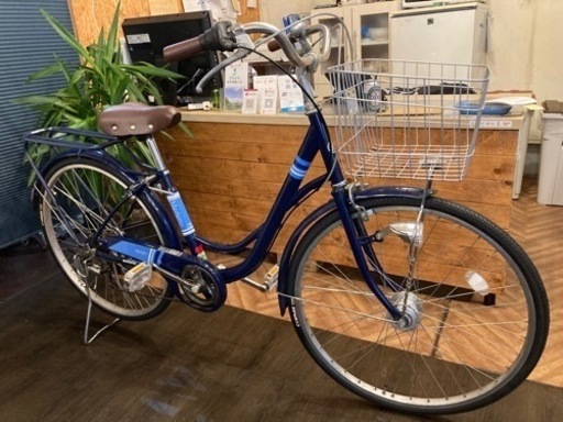 【前後タイヤ・後輪チューブ新品！】LEDオートライト　6段変速　26インチ自転車　ブルー