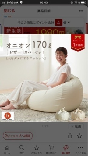 レザーカバーセット おっきいオニオン170リットル　ビーズクッション　ヨギボー　無印