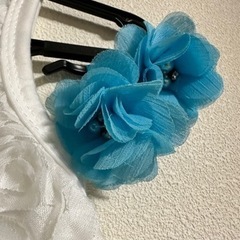 【90〜100】花びらチュールドレス　水色の画像