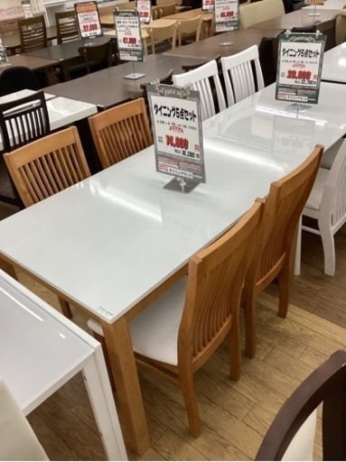 KC-38【新入荷　リサイクル品】ダイニング5点セット　白×ナチュラル