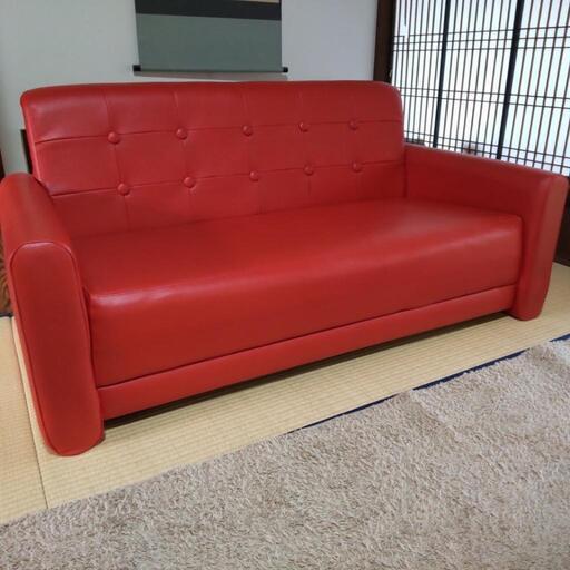 【半額にしました！】レザーソファ  赤  3人掛け