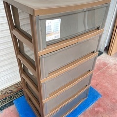 アイリスオーヤマワイドチェストAJ-535N/プラケース/プラスチック収納/多段/整理棚/ランドリー/ブラウン/茶色/単身/学生/新生活/引越し/自社便配送/直接引取り/福岡市/糸島市 の画像