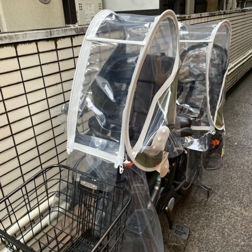 【値下げ】チャイルドシート　子供前乗せ　OGK レインカバー付き　グリーン　※自転車は、つきません
