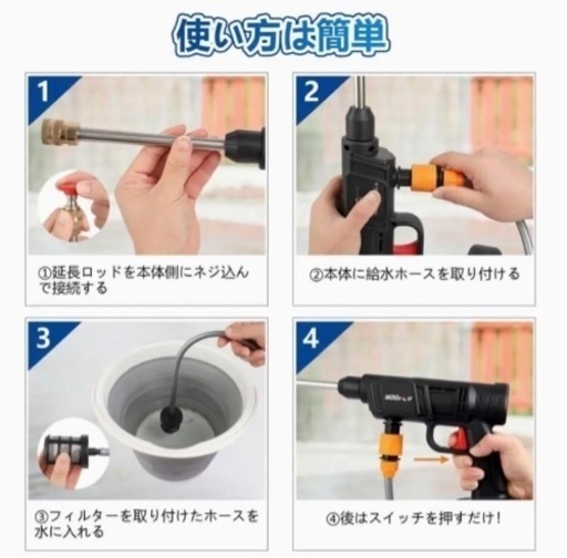 ラスト１点【新品】高圧洗浄機 充電式 コードレス バッテリー２個付　充電式ハンディウォッシャー