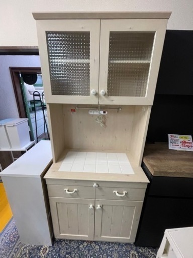 【リサイクルサービス八光】ホワイト木目　スリム食器棚　幅76