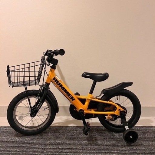 HUMMER 幼児用自転車 イエロー 前カゴ、補助輪付き 14インチ 身長85～105cm 折りたたみ 子供用自転車 ハマーキッズ