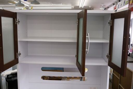 ☆キッチンボード 食器棚 幅900mm 奥行420㎜ 高さ1805mm レンジボード キッチン収納 白 茶 上下分割可 収納家具 札幌