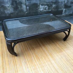 【お値下げ】天板ガラス 座卓 ローテーブル 120×75×H35...