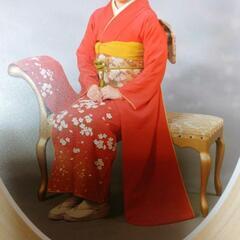 振り袖　桜柄　赤、朱色の画像