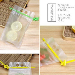 3/30価格改訂！【未開封新品　100枚セット　業務用 500ml飲料バッグ ビニール製 曲がるストロー付き】使用1年未満の厨房機器　閉店に伴い格安でお譲りします！ の画像