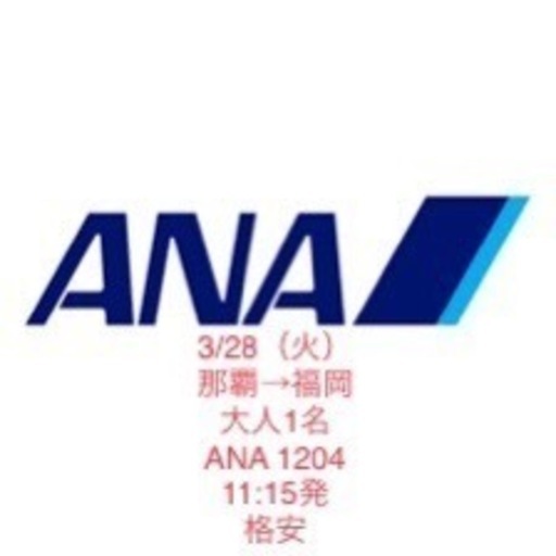 3/28 ANA 那覇→福岡　大人1名　格安