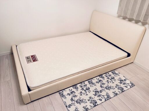 【美品・定価約70,000円】ニトリ ダブルベッド (マットレス込) レザー ホワイト