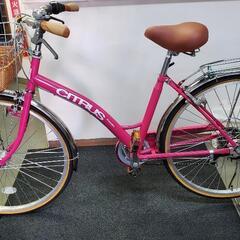 自転車 新古車 婦人車 26インチ ピンク 6段変速 オートライト