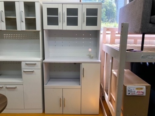 【リサイクルサービス八光】幅90㎝　ホームテイスト　ホワイト大型食器棚