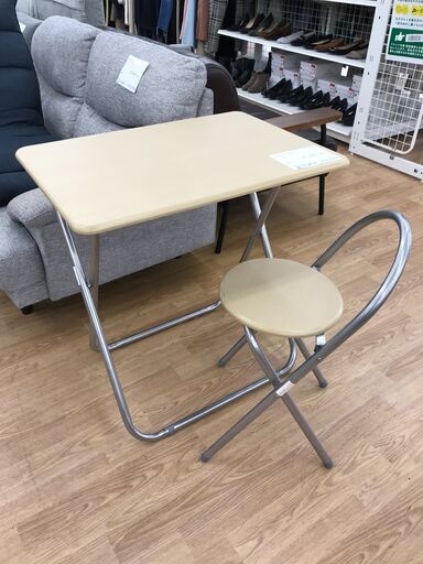 ★ジモティ割あり★ ㈱弘益 折り畳みテーブル\u0026チェア アイボリー H70×W71×D51 クリーニング済み KJ1738