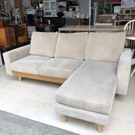 コーデュロイ ソファ オファー ライトグレー オットマン】 コンパクト