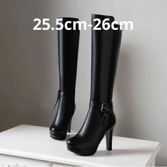 ブラック ベルト ロングブーツ 25.5-26.0cm