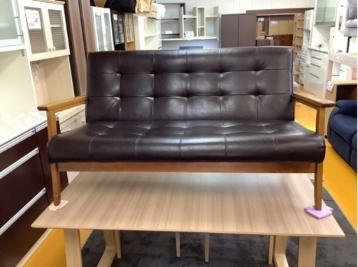 【リサイクルサービス八光】幅135㎝　ダークブラウン　デザインソファーワイマール2P