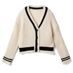 バイカラーVネックニットカーディガンの画像