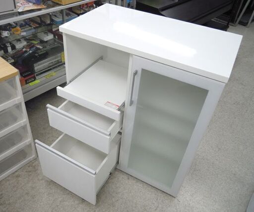 ミドルレンジボード ホワイト 白エナメル キッチンボード 食器棚 キッチンカウンター  ☆ 札幌市 北区 屯田 