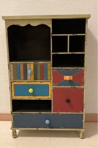 アンティーク風　カラフルチェスト　レトロ棚