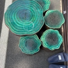 ガーデニング テーブル スツール 陶器 切り株風