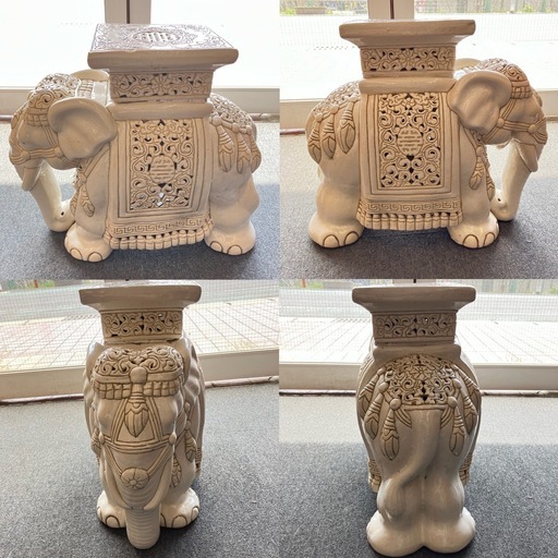 【売ります】【K3995】 中古 象 白 インドゾウ アジアゾウ 象 花台 アジアン エスニック 陶器 置物 オブジェ インテリア 長期保管