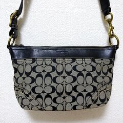正規品　COACH コーチ　シグネチャー　ダッフル　ショルダーバッグ　斜めがけショルダー　ブラック　黒　キャンバス×レザーの画像