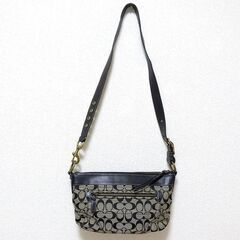 正規品　COACH コーチ　シグネチャー　ダッフル　ショルダーバッグ　斜めがけショルダー　ブラック　黒　キャンバス×レザーの画像