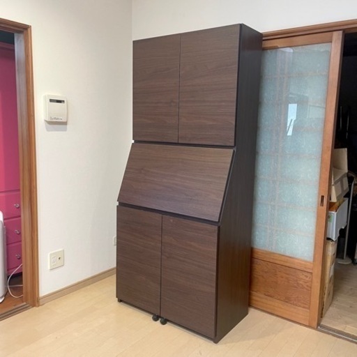 【美品‼️】便利♪ 80cm幅ライティングビューロー 折りたたみデスク 収納家具 木目調ダークブラウン♪