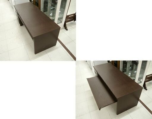 現状品 ローデスク 袖机付き 幅120×奥行45×高44㎝ ダークブラウン PCデスク 机 苫小牧西店