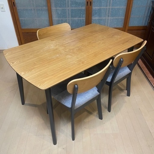 【お買い得‼️】two-one style 130cm幅3人掛けダイニングテーブルセット 天板アッシュ材 木製ライトブラウン♪