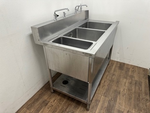 業務用　ステンレス　２槽シンク流し台　蛇口付き　店舗　飲食店　W１３００ｘD７００ｘH８００ｍｍ