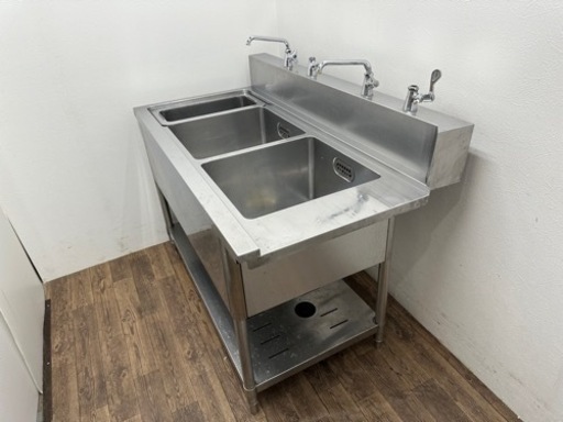 業務用　ステンレス　２槽シンク流し台　蛇口付き　店舗　飲食店　W１３００ｘD７００ｘH８００ｍｍ