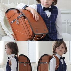 【新品】男の子ランドセル ベーシック 高級合皮 大容量 撥水加工 6年保証 全国送料無料 スクールバック 小学生通学カバン キャメル/ブラウンの画像
