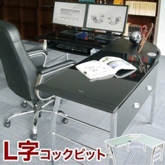 お値下げ中！L型コーナーデスク ガラス パソコンデスク ブラック 黒　中古の画像