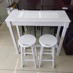 HJ424【中古】ダイニングテーブル 白 タイル
