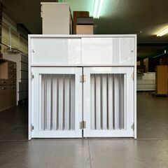 展示品　収納付き折りたたみ型ケージ 幅90 ホワイト ペットゲージ　折りたたみ 犬 ルームゲージ ペット用品 ペットサークル 折り畳み