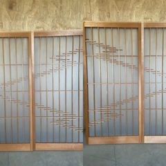 飾りガラス　ガラス戸　引き戸　4枚1セット　中古品　建具　昭和インテリア　古民家の画像