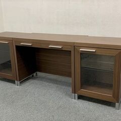 日本フクラ/HUKLA デスク/サイドキャビネット左右セット ブラウン 机 テレワーク ビジネス 中古家具 店頭引取歓迎 R7032)