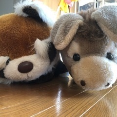 レッサーパンダとロバのぬいぐるみ