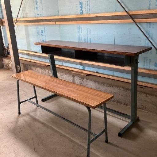 各種学校用スチール家具　カミムラ　2人用机\u0026長椅子セット