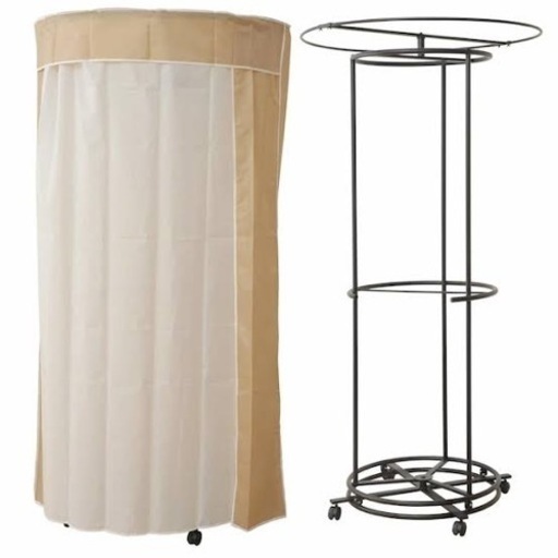 【売約済み】　山善(YAMAZEN) 回転ハンガーラック カバー付き 直径102 キャスター付き YDH-9000(LBR) ワードローブ　衣類収納　　ハンガーラック