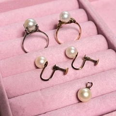 真珠アクセサリーおまとめ K18 K14 Pm リング イヤリング ペンダントトップ 4点おまとめ