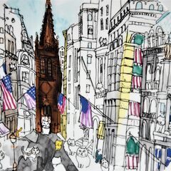 マンハッタナーズ大皿.猫絵柄の画像