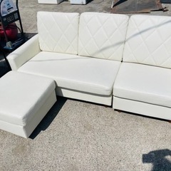 ET1332番 高級 白 white L字型ソファ 合皮 お洒落 オットマン付き