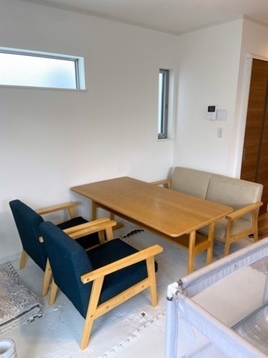 4月29日引取り限定！ダイニングセット テーブル ダイニングソファ 4人 北欧 幅150cm ソファダイニングセット 4点セット (テーブル150cm+2Pソファ1脚+1Pソファ2脚)