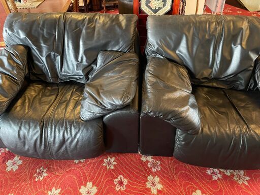 マルニ・本革　一人がけ応接用ソファ2台セット