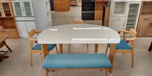 ★店長特別お値引き★ 大塚家具 ダイニングセット アイボリー/茶 H70×D105×W160 クリーニング済み TJ324