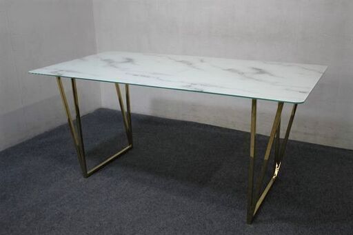 francfranc/フランフラン ダイニングテーブル フェリシテ 強化ガラス天板 幅160 ゴールド チタンメッキ 中古家具 店頭引取歓迎 R7057)